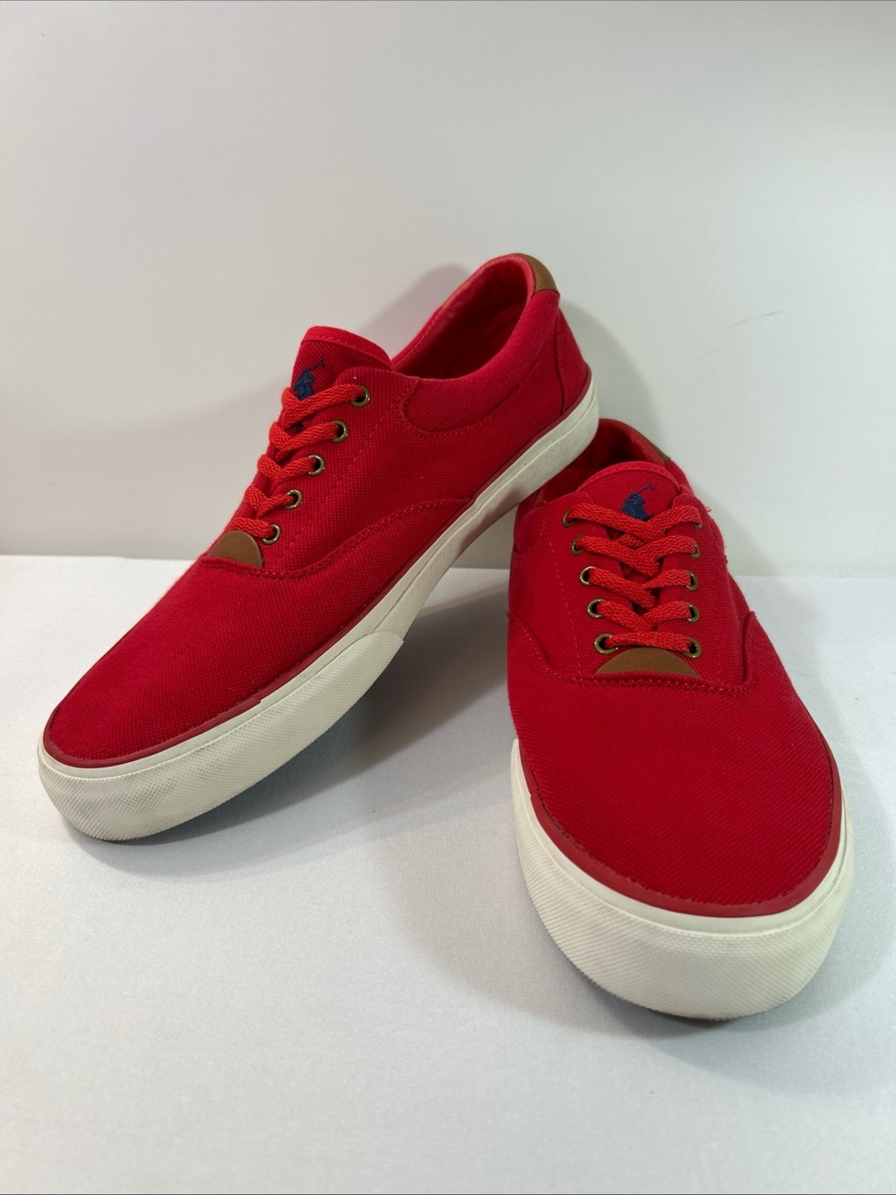 Polo by Ralph Lauren Red Canvas Low-Top Sneakers with White Sole and Navy Logo